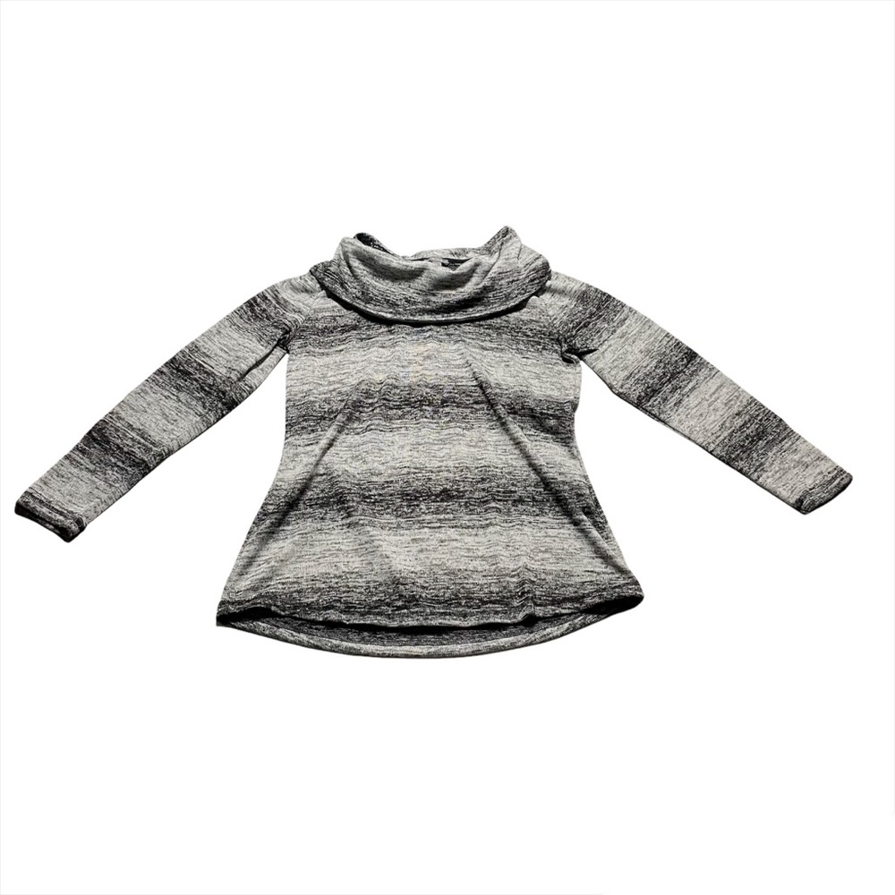 T By Talbots Grey White Heathered Variegated Knit Cowl Wide Neck Sweater Size PS